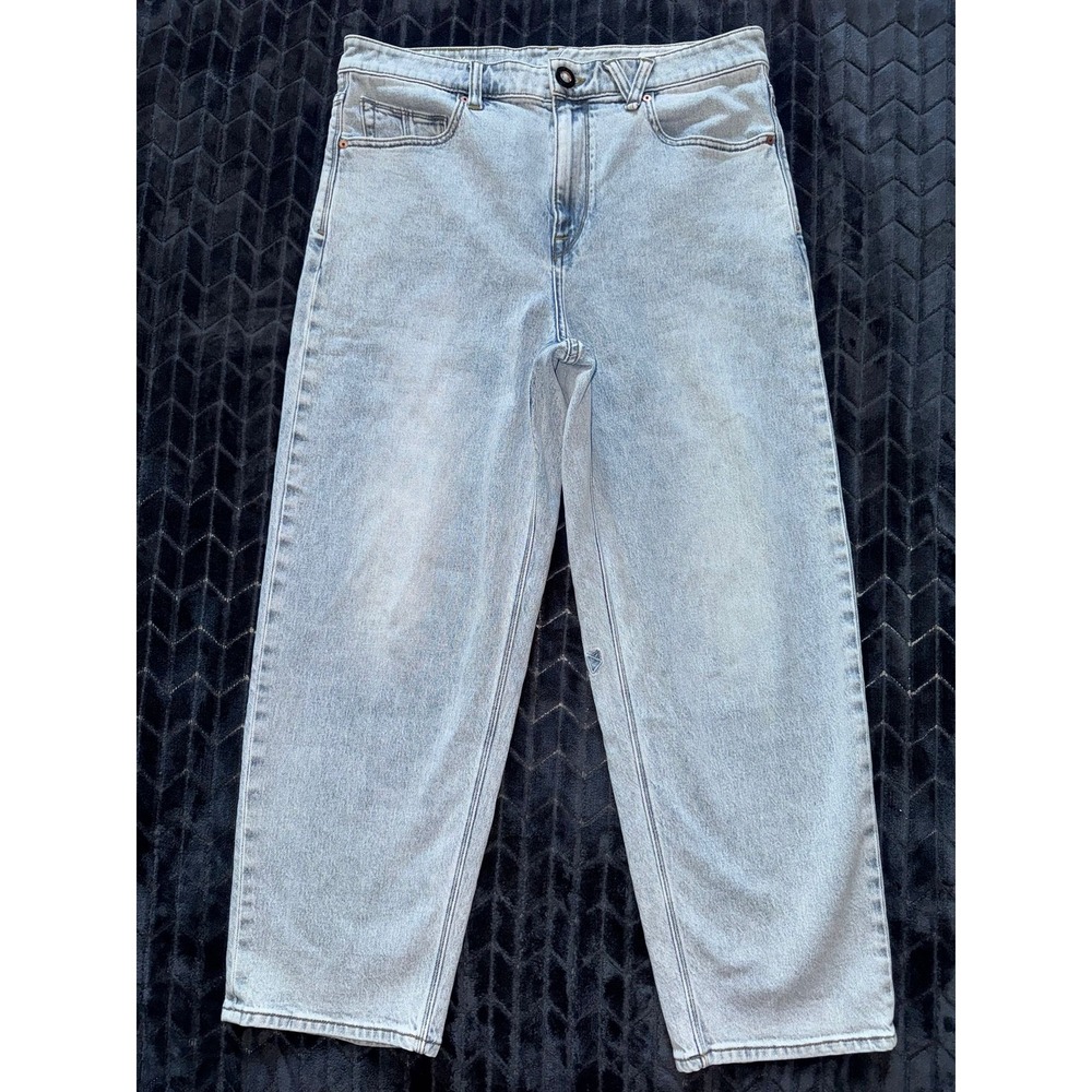 Volcom Women's Hockey Dad Jeans Light Wash Cropped‎ Wide Leg Denim Size 32